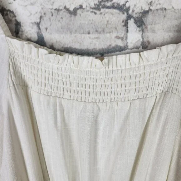 Ever New Puff Sleeve Ruffle Mini Dress Smocked Neckline Porcelain Ivory Size 6 - Picture 7 of 15